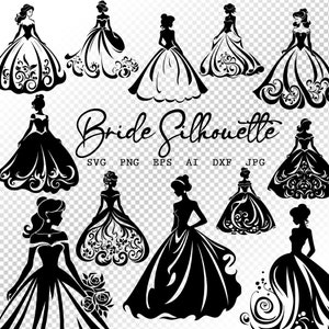 Wedding Bride Silhouette Bundle SVG files for cricut, Wedding Dress Silhouette PNG, Bride Cut Files, DFX, Commercial Use