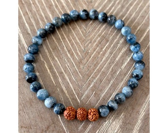 Blue Tigers Eye  Mala Bracelet, Mens Bracelet, Unisex Bracelet, Yoga Bracelet, Boho Bracelet, Fathers Day Gift
