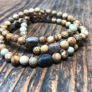 Stay True Picture Jasper Mens Mala Bracelet, Mens Bracelet, Mens Yoga Jewelry, Fathers Day Gift, Mens Gift