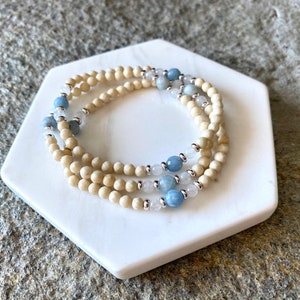 Aquamarine, Moonstone & Riverstone Bracelets, Womens Bracelet, Gift for Her, Yoga Jewelry, Yoga Gift