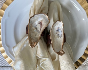 Oyster Shell Napkin Holders / Clam Shell Napkin Holder / Set of 2 Napkin Rings / Lowcountry Coastal Decor / Oyster Decor / Table Decor