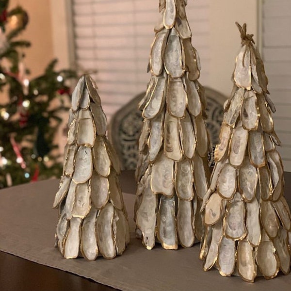 Oyster Shell Tree with Gold Trim