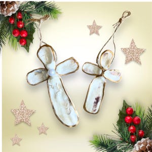 Oyster Shell Cross Ornament/ Christmas Cross Ornament / Religious Ornament / Oyster Shell Ornament