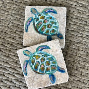 Hand Painted Coasters / Coastal Coasters / Sea Turtles / Oysters / Starfish / Set of 2