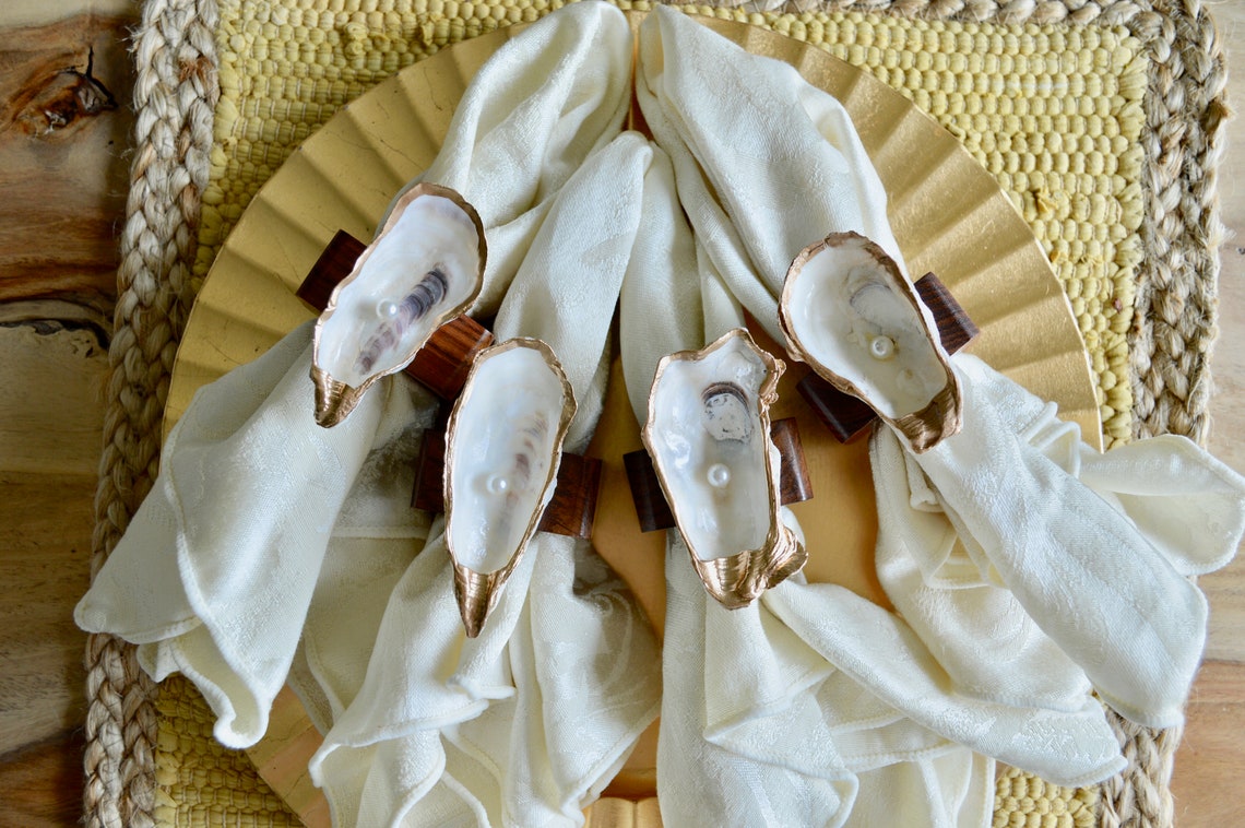 Oyster Shell Napkin Holders Napkin Rings Lowcountry Etsy