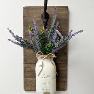 Wall Hung Mason Jar With Lavender and Boxwood image 1