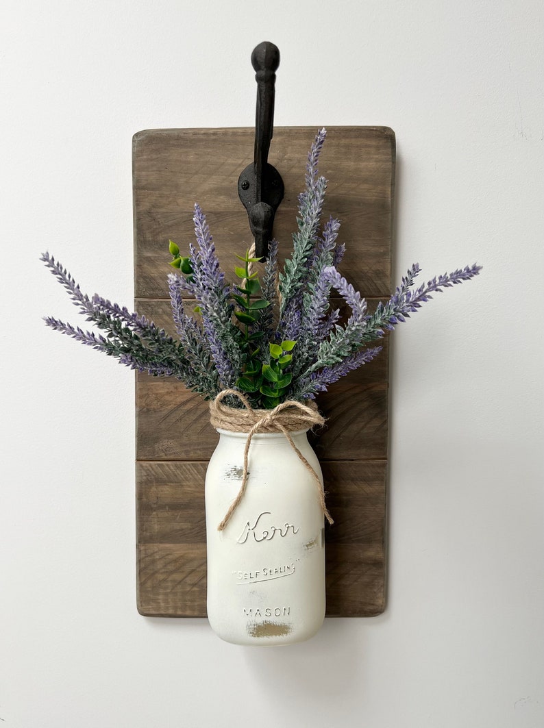 Wall Hung Mason Jar With Lavender and Boxwood image 1
