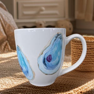 Hand Painted Oyster Mug / Oyster Decor / Oyster Art / Coffee Mug
