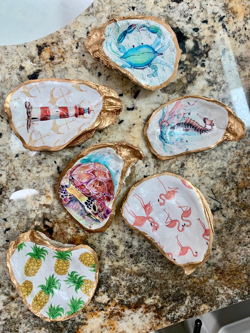 Handmade Authentic Decoupage Oyster Shells / Oyster Shell Etsy