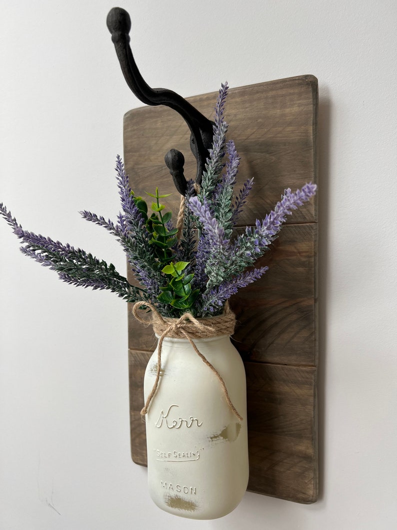 Wall Hung Mason Jar With Lavender and Boxwood image 2