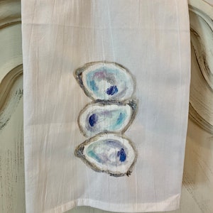 Hand Painted Oyster Shell Tea Towel / Kitchen Towel