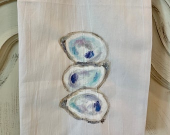Hand Painted Oyster Shell Tea Towel / Kitchen Towel
