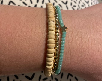 Trio of elastic bead bracelets