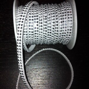 suede cord, white, suede studded silver, Daim appearance, double row rhinestone effect ribbon, 5mm