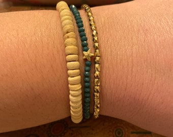 Trio of elastic bead bracelets