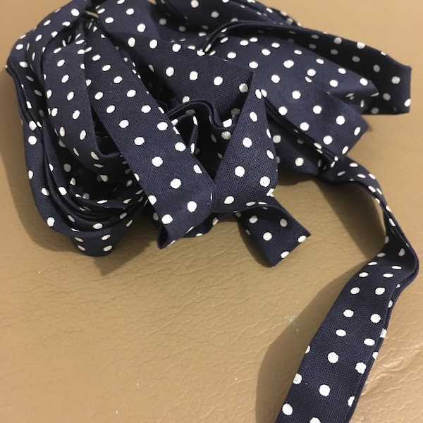 Liberty cord, biai ribbon, 11mm ribbon, blue white polka dot ribbon