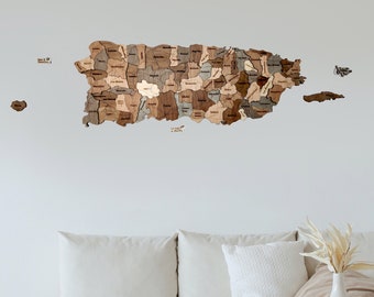 3D Wooden Map of Puerto Rico – Counties & Roads Wall Decor