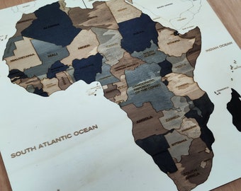 Puzzle de carte en bois de l'Afrique pour les enfants, puzzle de la carte de l'Afrique avec les pays, carte géographique de l'Afrique pour les écoliers ou les adultes.