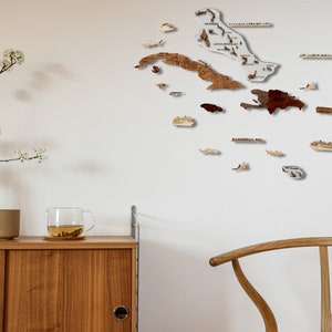 Carte des Caraïbes en bois pour une décoration murale élégante. De la beauté artisanale pour votre maison ! Carte unique des îles des Caraïbes pour la maison et le bureau.