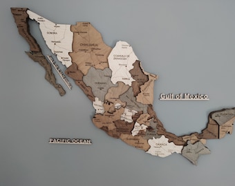 Mexico wooden wall map for travel enthusiasts. Wall decor with Mexico map. 3D wall art of Mexico.