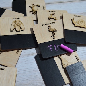 10 Montessori learning cards for preschool age, Flash cards for childs to recognize animals and learn writing their names, Animal cards