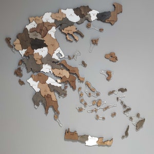 Griechenland Landkarte aus Holz Wanddekoration mit Städten und Inseln, 3D Landkarte Griechenland für die Wanddekoration, Lernkarte von Griechenland mit Inseln