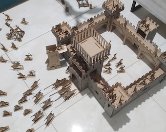 Handmade Wooden Medieval Castle Playset with Knights Fortress and Dragon – Eco Toy – Christmas Gift for Kids