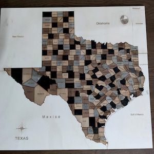 Texas Grafschaften Kartenpuzzle für Bildungs- und Dekorationszwecke, Holzpuzzle von Texas Grafschaften, Spaß und Lernpuzzle.