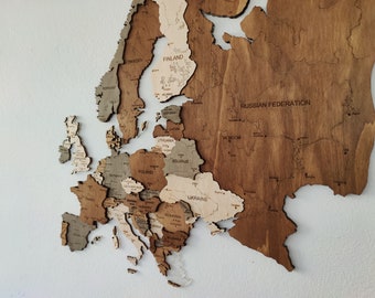 Handcrafted Wooden Map of Europe - Perfect Wall Art Decor with Detailed Carving and Customizable Features for Home & Office.