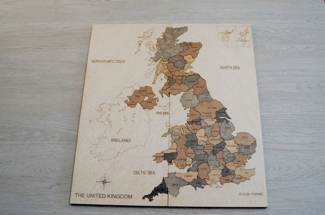 Wooden United Kingdom Map Puzzle for Kids, UK Map Puzzle for Gift, 3D