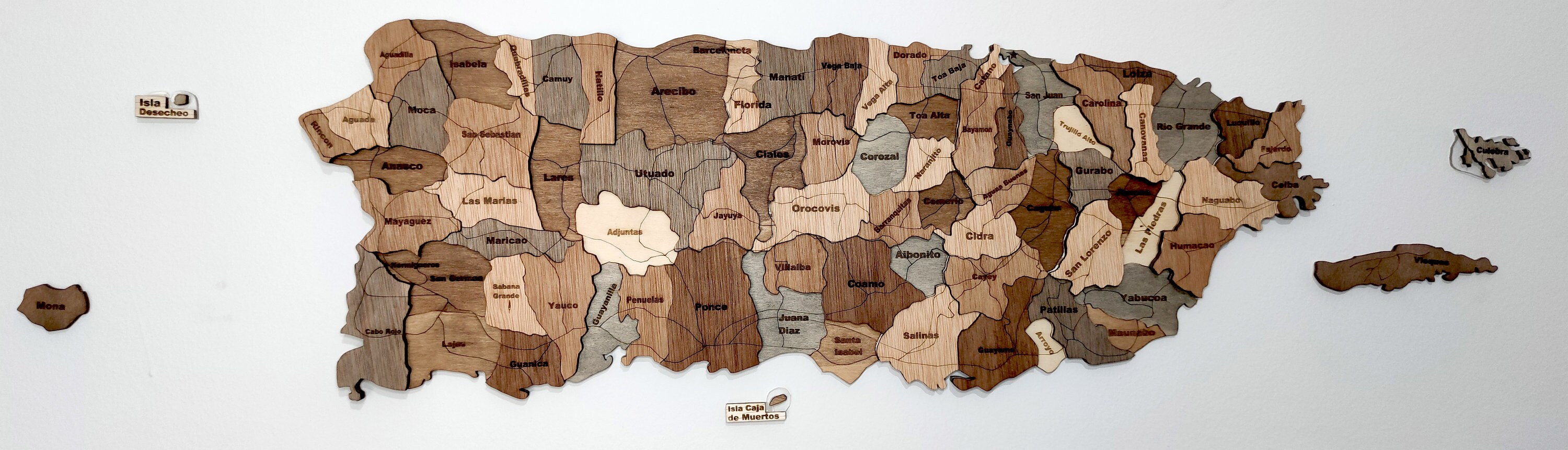 Mappa 3D In Legno Di Porto Rico: Decorazione Murale Artistica 76x21 Cm Per Casa E Ufficio - 6