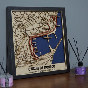 Monte Carlo 3D-stratenkaart met het beroemde Circuit de Monaco, gelaagd F1-circuit de Monaco als cadeau voor F1-fans.