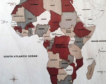 Montessori Wooden Puzzle Map of Africa – Geography & Political Map Learning Toy for Kids and Adults