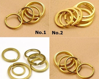 Round Flat Split Key Ring Solid Brass Hang Chain Hook DIY Craft Hardware 12 15 20 25 30 32 35 mm 1/2 5/8 13/16 1 1 3/16 1 5/16 1 7/16"