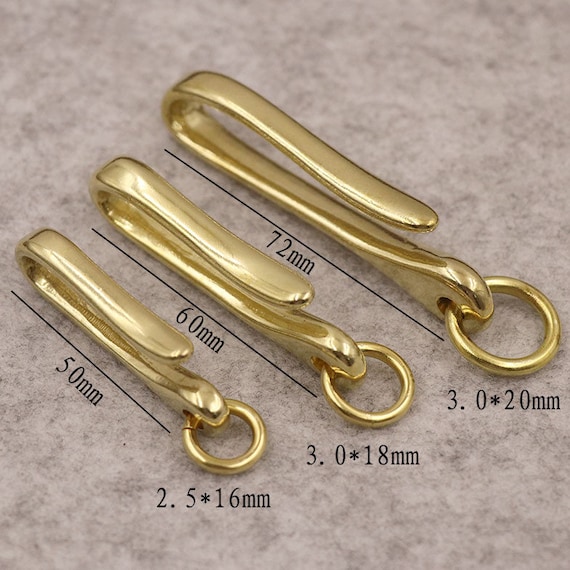 Hotop 3 Pack Solid Brass U Key Loop Hook Pocket Clip, Brass Key