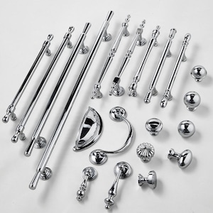Classic Chrome Cabinet Handles Art Deco Victorian Silver Drawer Cups Pulls Knobs Luxury Kitchens Bathroom Wardrobe Dresser Elegant Interior