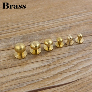 Screw Stud Button 6-12mm 1/4-1/2" Sam Brown Browne Solid Brass Round Head Chicago Nail Rivet Leathercraft Belt Collar Cuff Band Wallet Purse