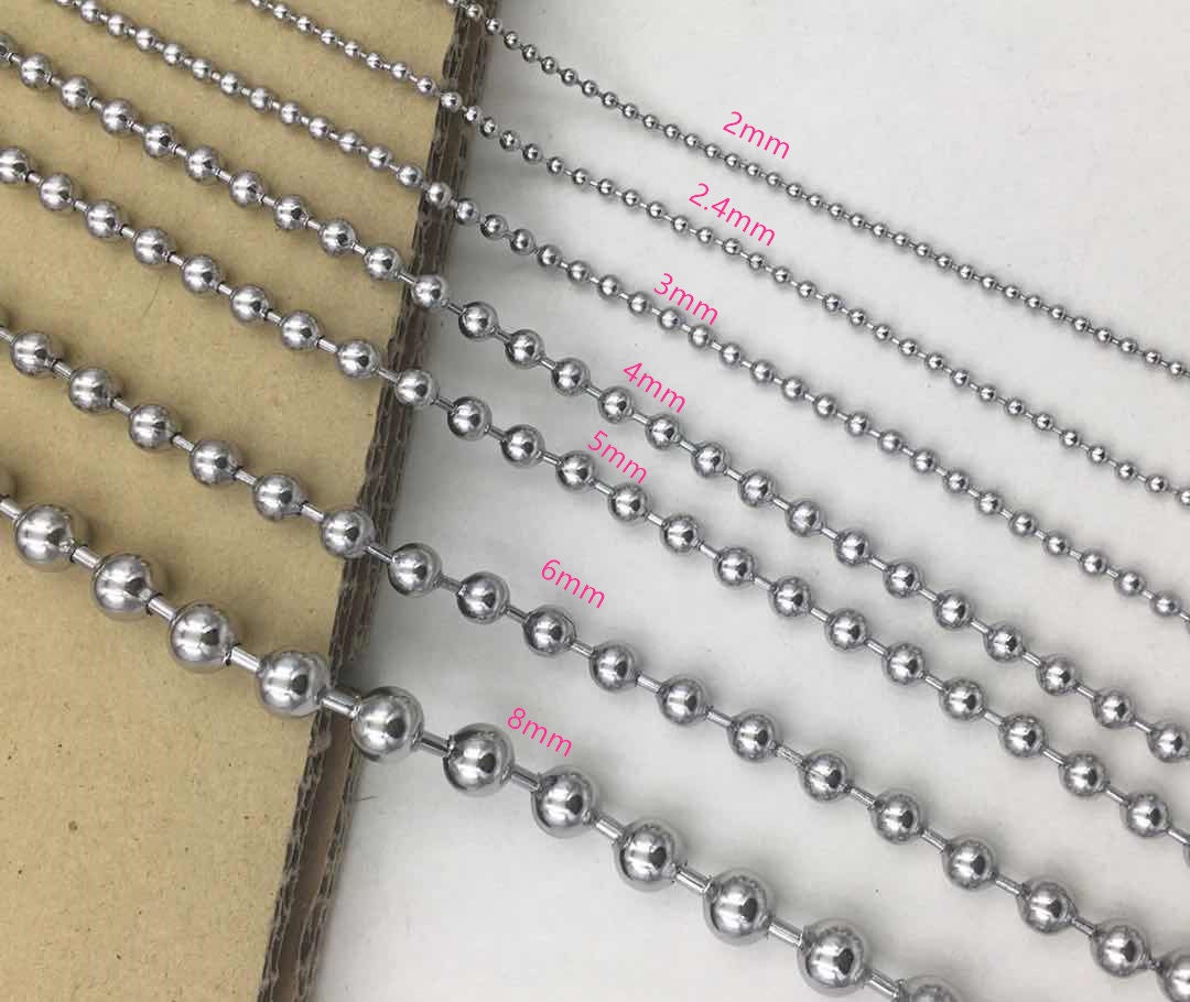 1.5,2.4,3.2,4.0,4.5-6 mm 7-42 WOMEN MEN SILVER STAINLESS STEEL BALL CHAIN