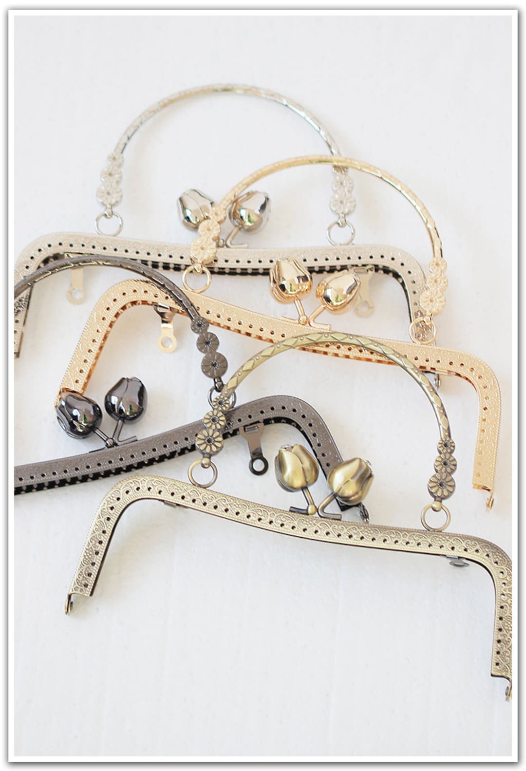 Silver Gold Purse Frame Metal Vintage Flowers Snap Clasp for Bag