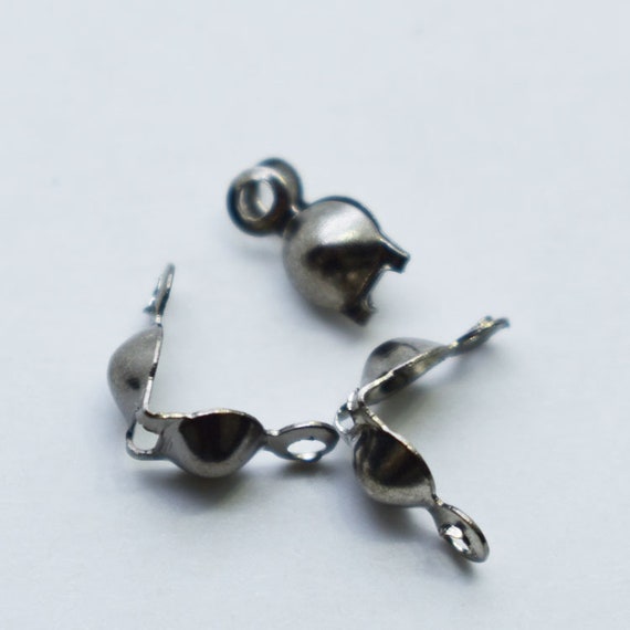 10x String Clip Knot Covers End Crimp Bead Cap Sterling Silver Findings