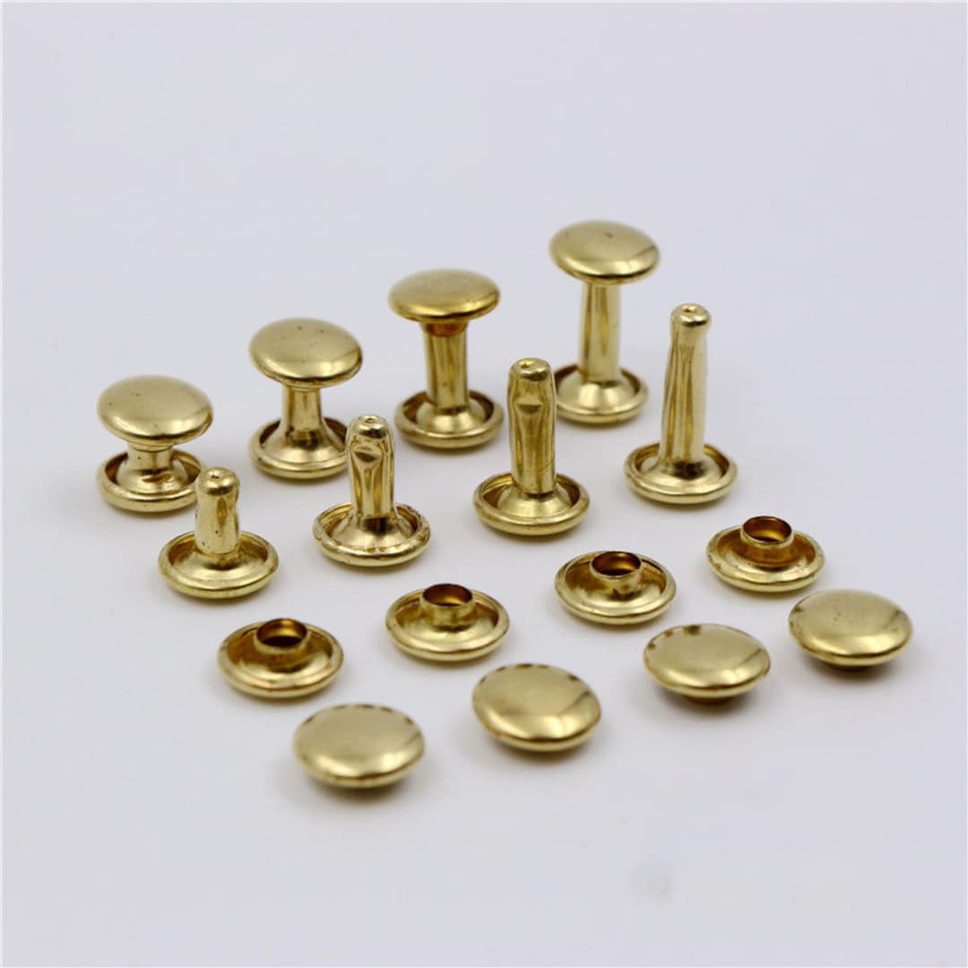 Solid Brass Double Cap Rapid Rivet Stud Post Round Head Button Closure