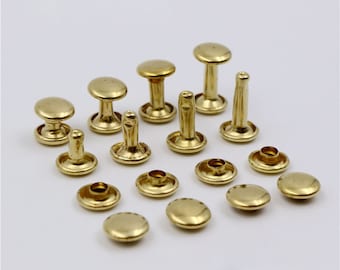 Solid Brass Double Cap Rapid Rivet Stud Post Round Head Button Closure Bracelet Fix Repair Replacement Leathercraft Bag Purse Belt Shoe