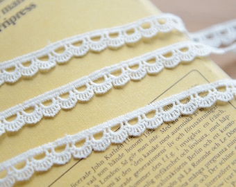 White Narrow Crochet Lace Trim 10mm 3/8" Scallop Apparel Embellishment Decor Dress Blouse Shirt Sewing Craft Supply Sold by Yards
