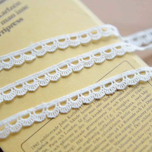 White Narrow Crochet Lace Trim 10mm 3/8" Scallop Apparel Embellishment Decor Dress Blouse Shirt Sewing Craft Supply Sold by Yards