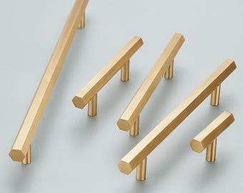 Moderne Hex Massiv Messing Kabinett Knäufe Minimalist Gold Schublade Griffe Küche Badezimmer Schlafzimmer Kommode Kleiderschrank Büro schlankes Geometrisches Design