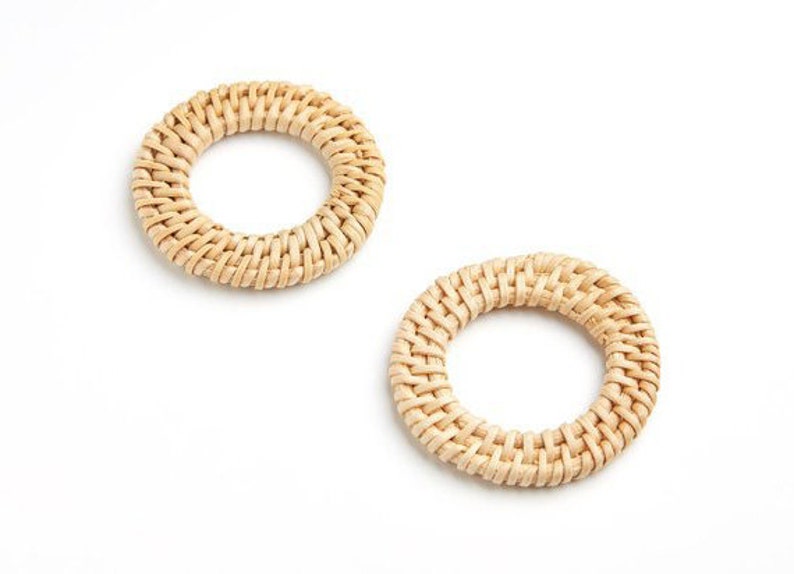 Natural Rattan Bamboo Wood Earring Hoops 52mm 2 Round Wooden Charms Handwoven Circle Findings Woven Boho Jewelry Making Blanks