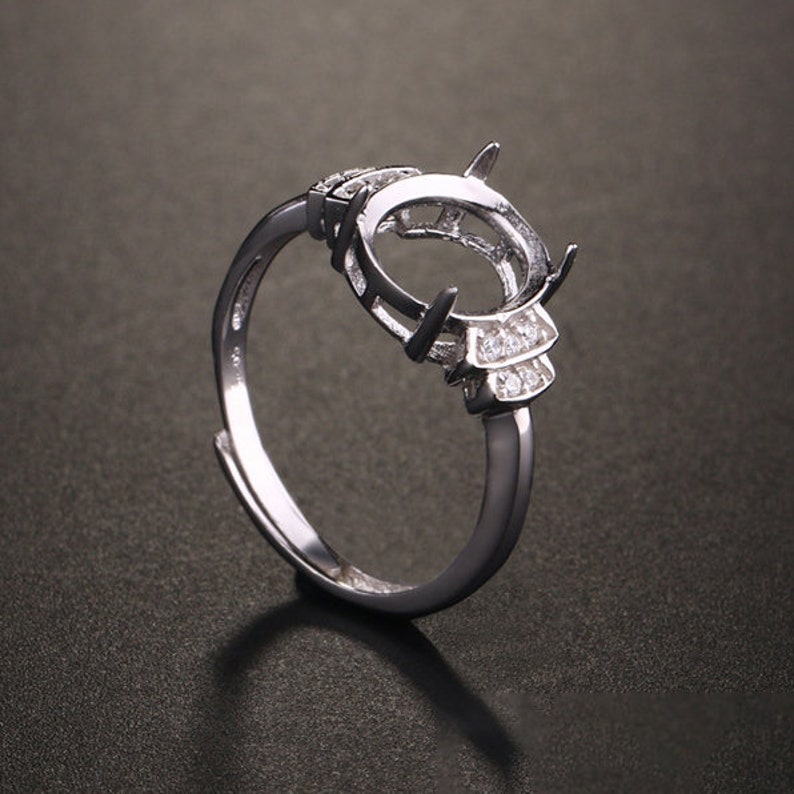 Sterling Silver CZ Adjustable Mount Ring 925 Oval Prong Setting Blank 5-11 mm 316-716 Base Cabochon Gemstone Stone Boho Jewelry Bulk