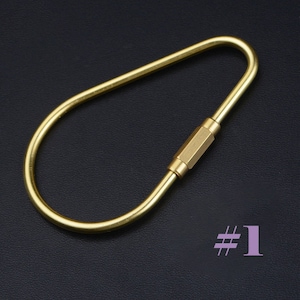 May include: A gold-colored, oval-shaped keychain with a screw-in clasp. The keychain is made of metal and has a smooth, polished finish. The number "#1" is in the lower right corner.