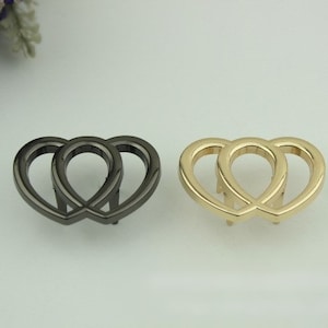 Bolso de metal Charm Label Double Heart 40mm 1 5/8 "Gold Hardware Leather Bag Handbag Clutch Backpack Vintage Diy Handmade Decoration Supplies