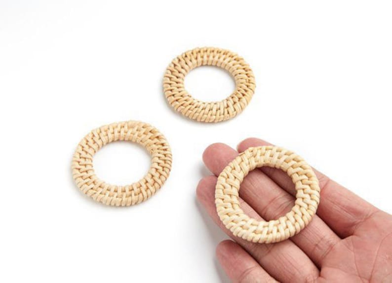 Natural Rattan Bamboo Wood Earring Hoops 52mm 2 Round Wooden Charms Handwoven Circle Findings Woven Boho Jewelry Making Blanks